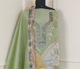 Organza Pista Green Unstitched Suit